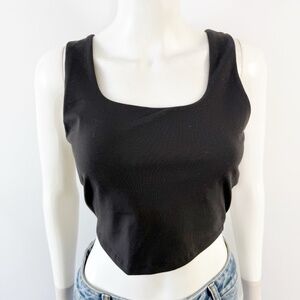 Easy Standard Black Cropped Tank Top Size S Square Neck Casual Sporty Sleeveless